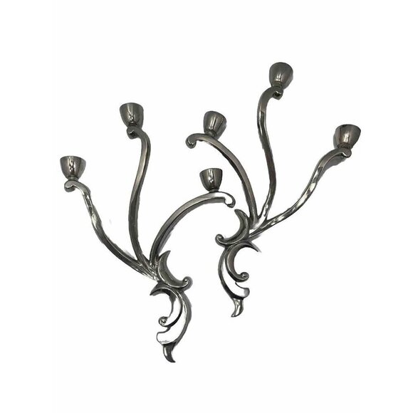 Global Views India Silver Candle Holder Pair of Wall Sconces - Picture 2 of 11